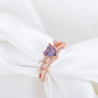 Purple Cubic Zirconia & 18k Rose Gold-Plated Heart Ring