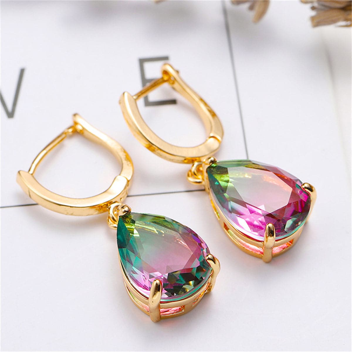 Green & Red Crystal Teardrop Earrings