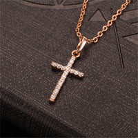 Cubic Zirconia & Rose Goldtone Cross Pendant Necklace