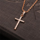 Cubic Zirconia & Rose Goldtone Cross Pendant Necklace