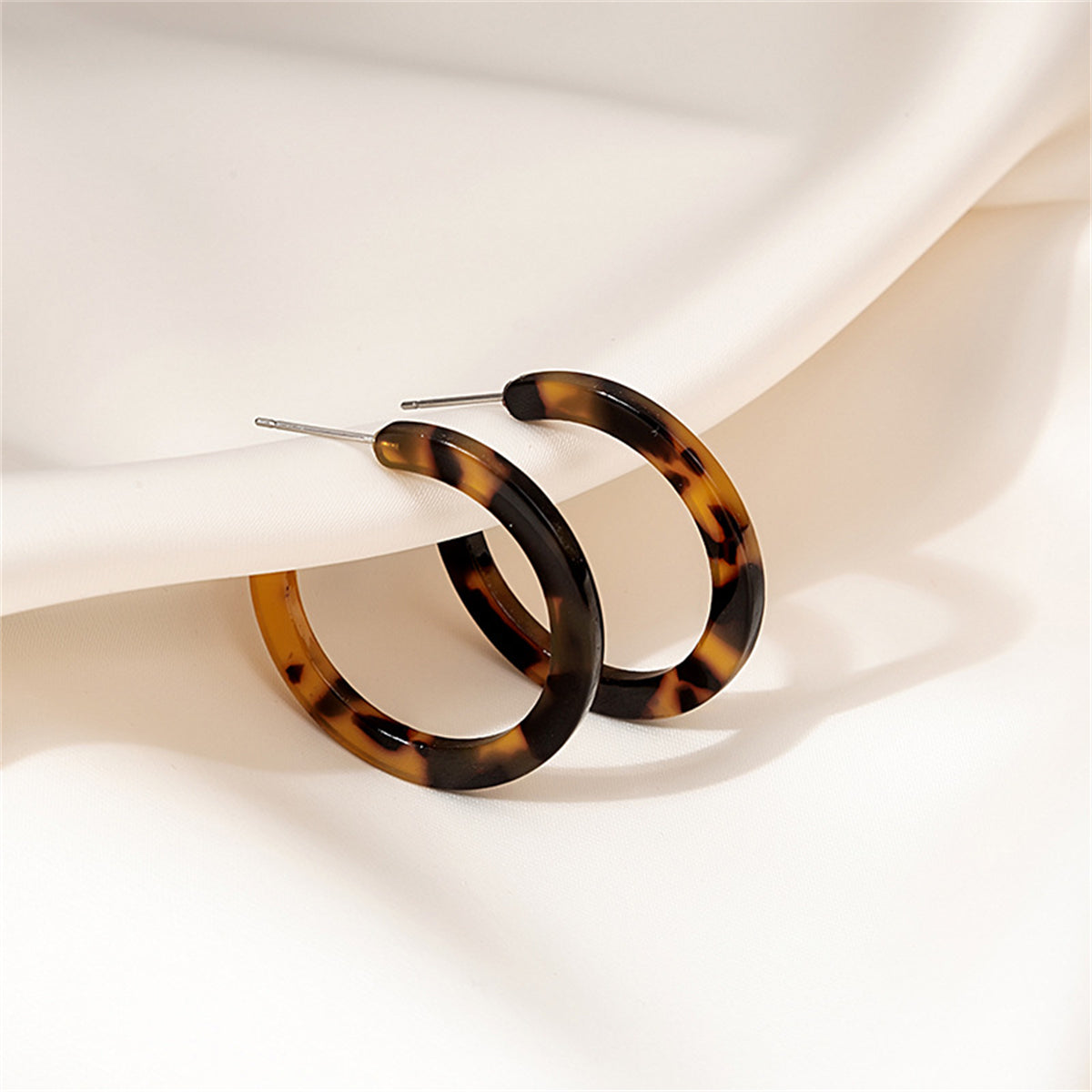 Mottled Brown Hoop Earrings, botanical inspired, front view