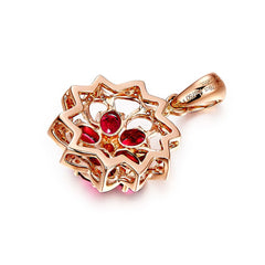 Red Cubic Zirconia & 18K Rose Gold-Plated Flower Pendant Necklace