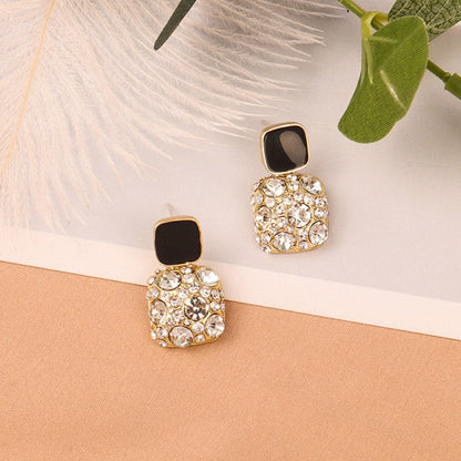 Cubic Zirconia and Black Square Drop Earrings, stud earrings for women, elegant gift for her, side view