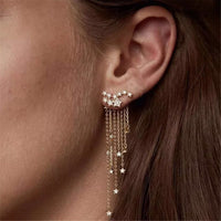 cubic zirconia & 18k Rose Gold-Plated Star Tassel Drop Earrings - streetregion