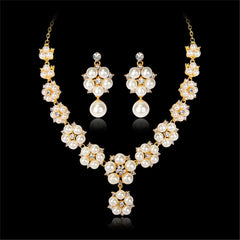Pearl & Cubic Zirconia 18K Gold-Plated Floral Statement Necklace Set