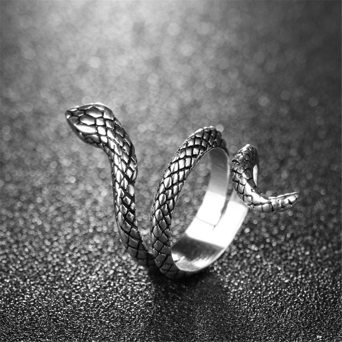 Silver-Plated Coil Snake Band Ring