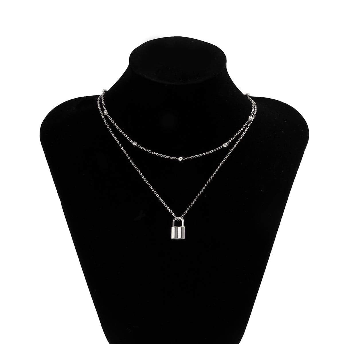 Silver-Plated Lock Layered Pendant Necklace