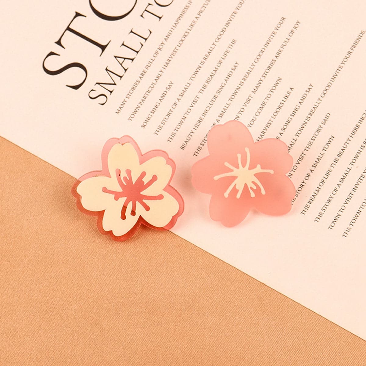 Pink Acrylic & 18K Gold-Plated Cherry Blossom Asymmetrical Stud Earrings