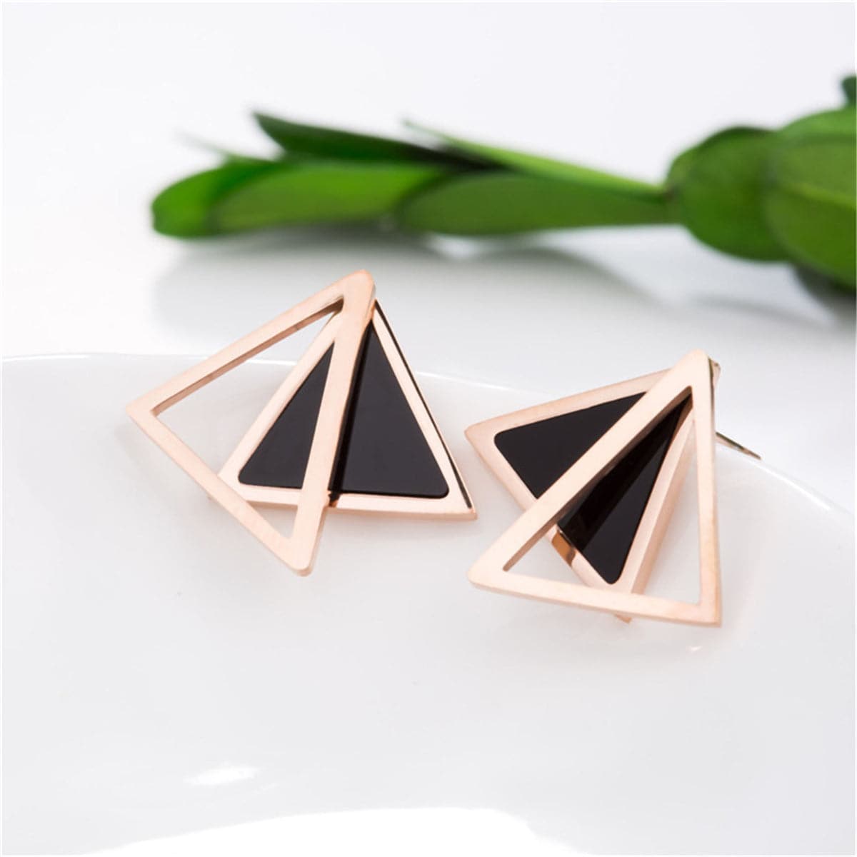 18K Rose Gold-Plated Double Triangle Stud Earrings