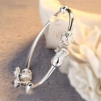 Silver-Plated Ball & Rose Cuff