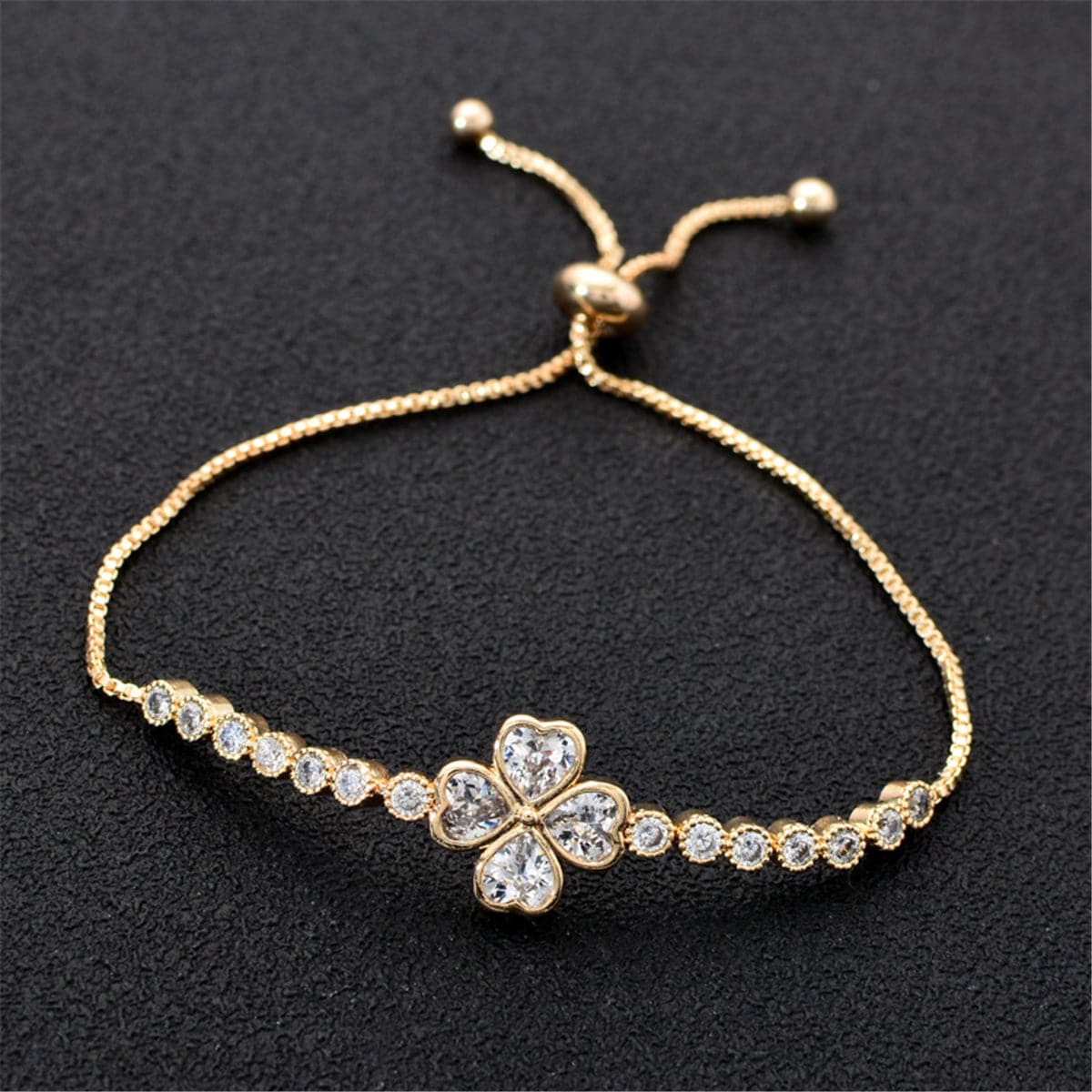Cubic Zirconia & Crystal Heart Clover Adjustable Bracelet