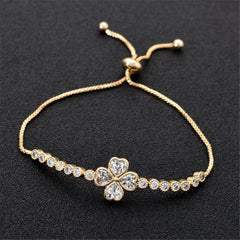 Cubic Zirconia & Crystal Heart Clover Adjustable Bracelet