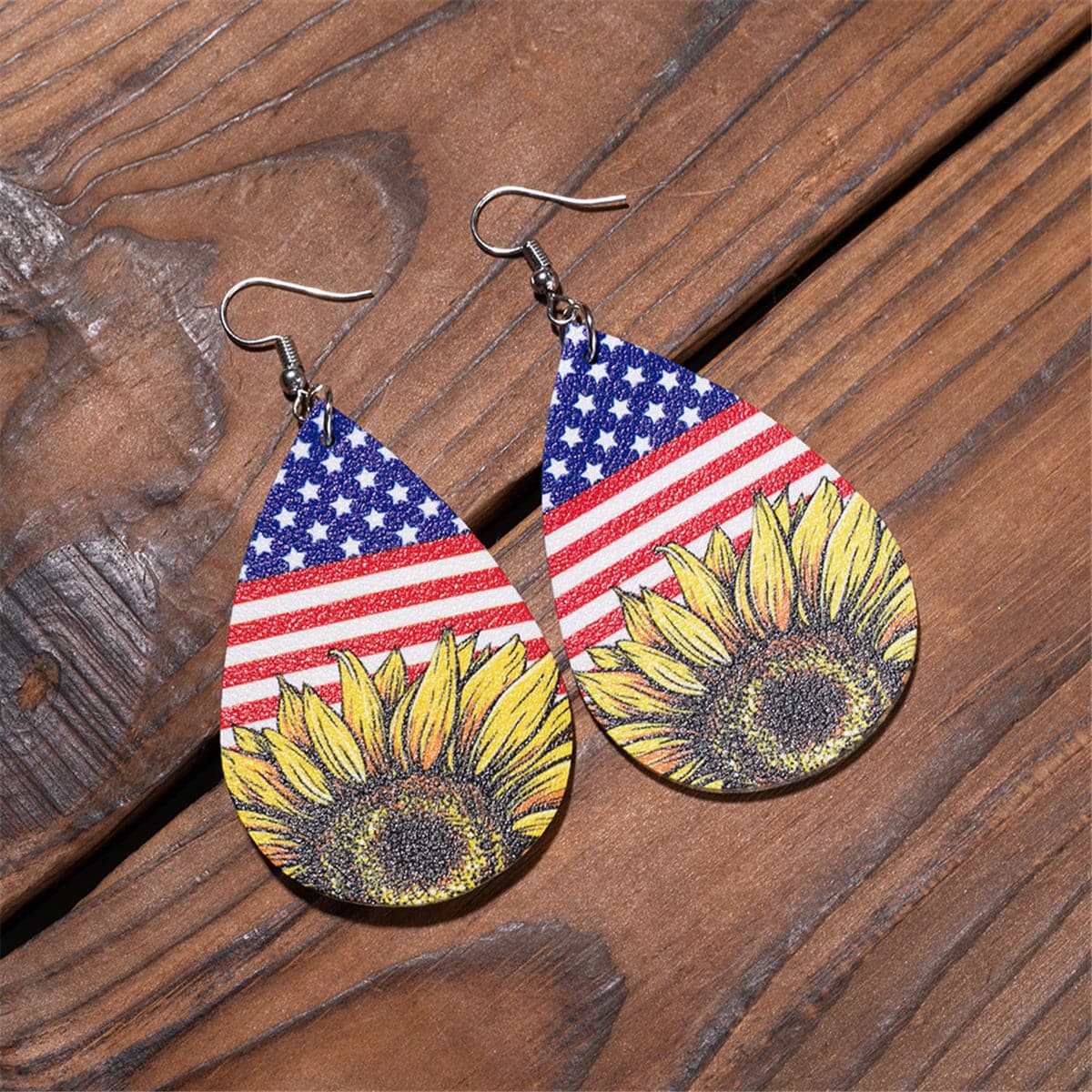 Yellow & Red Polystyrene Stars & Stripes Sunflower Drop Earrings