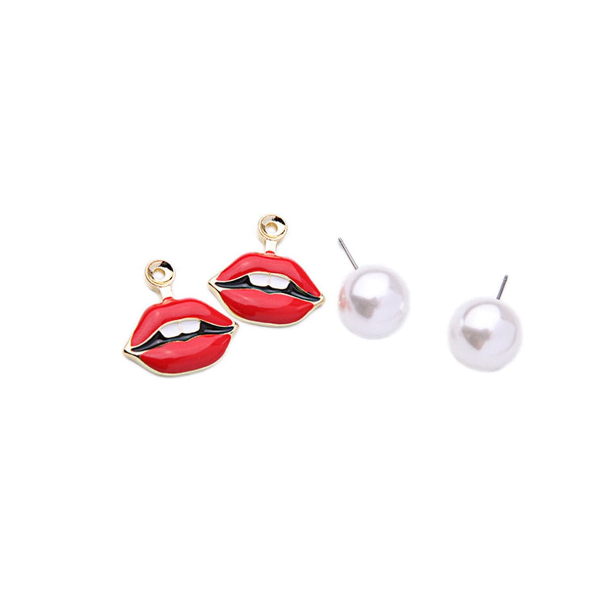 Imitation Pearl & 18k Gold-Plated Lips Stud Earrings - streetregion