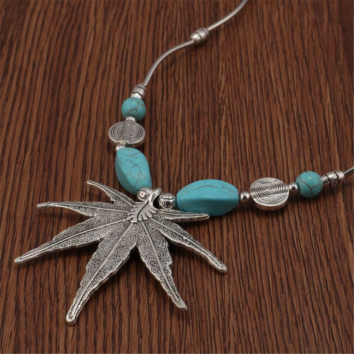 Turquoise & Cubic Zirconia Silver-Plated Maple Leaf Necklace