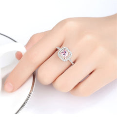 Pink Crystal & Two Tone Princess-Cut Halo Ring