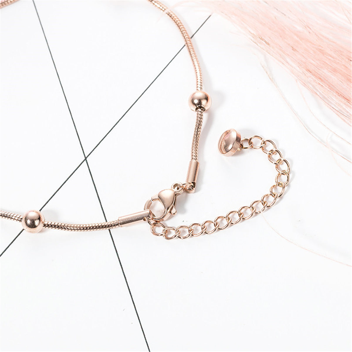 18K Rose Gold-Plated Station Anklet, rose gold anklet bracelet, elegant gift for her, styled look