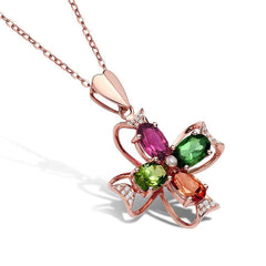 Red & Blue Cubic Zirconia Floral Pendant Necklace
