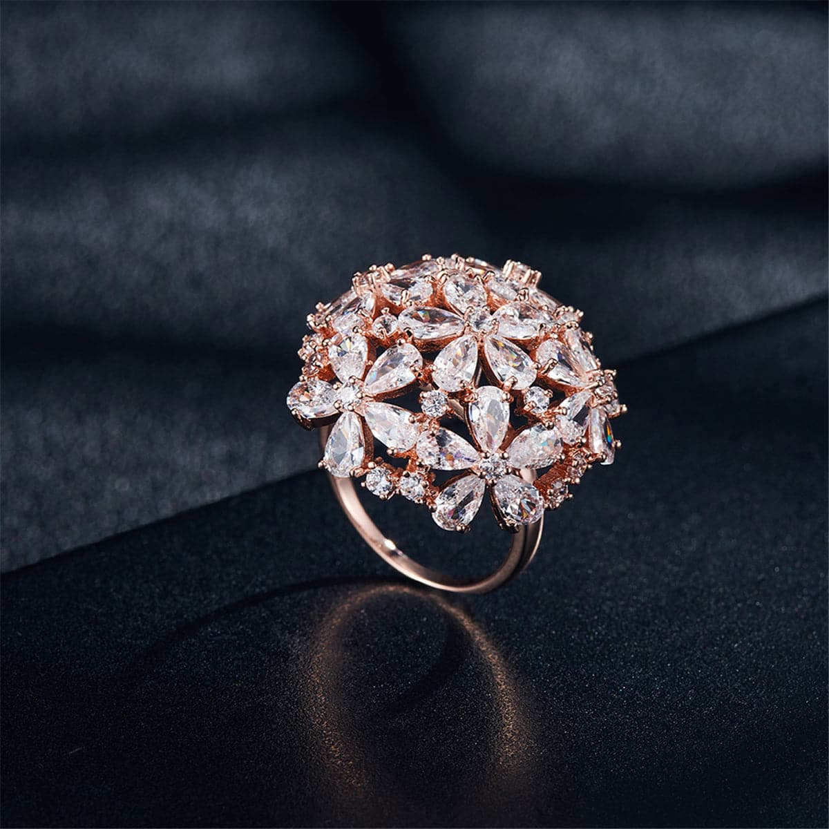 cubic zirconia & 18k Rose Gold-Plated Clover Ring - streetregion