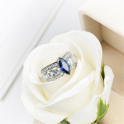Navy Crystal and Cubic Zirconia Marquis Ring, statement rings for women, vintage-inspired design, styled look