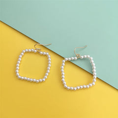 Pearl & 18K Gold-Plated Open Square Drop Earrings