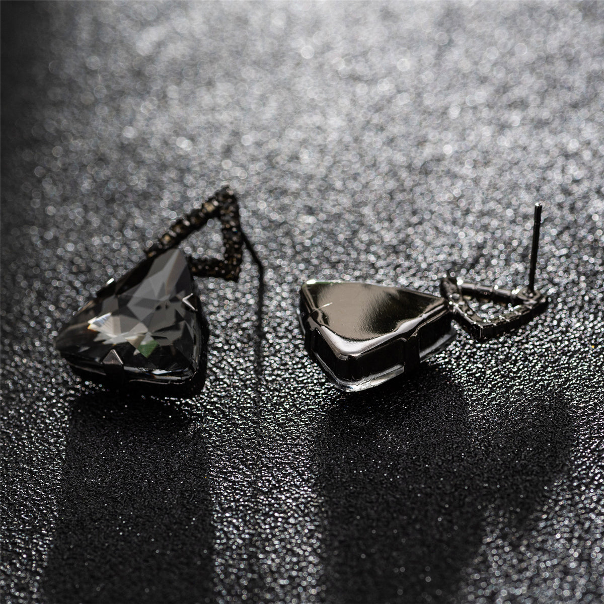 Gray and Rhodium-Plated Triangle Drop Earrings, drop earrings for women, dainty minimalist design, detail close-up