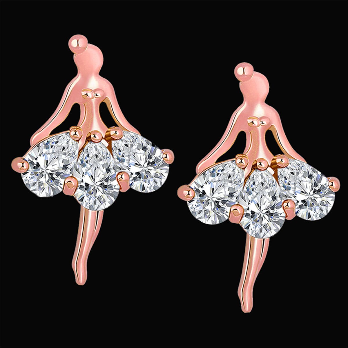 Crystal and 18K Rose Gold-Plated Ballerina Stud Earrings, rose gold stud earrings for women, front view