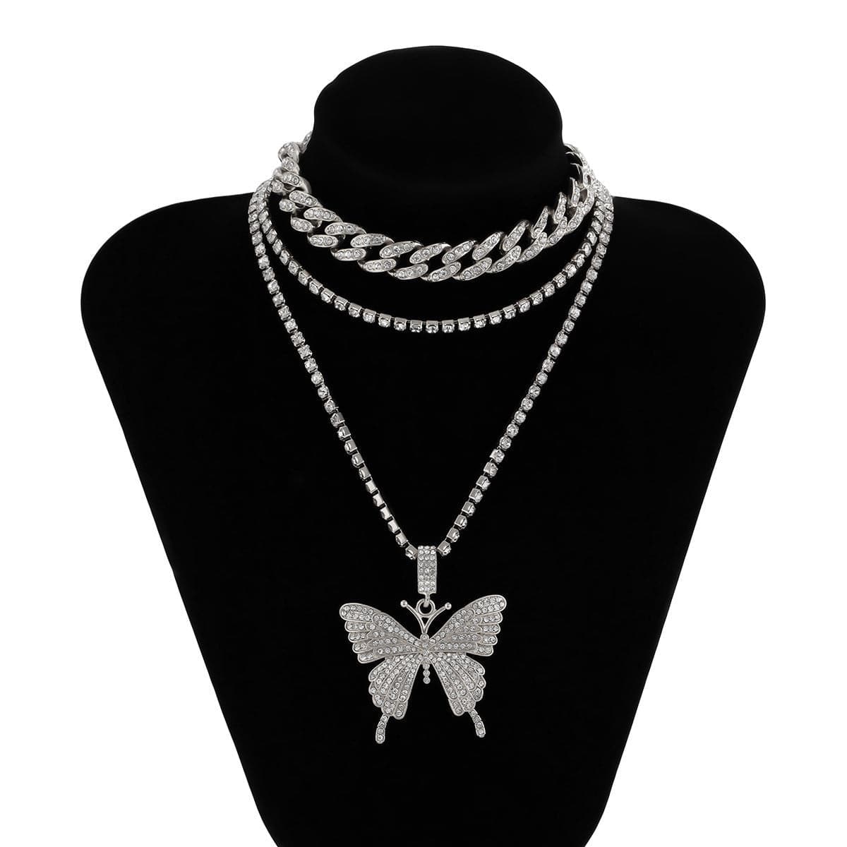 Cubic Zirconia & Silver-Plated Butterfly Pendant Necklace Set