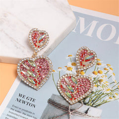 Red Cubic Zirconia & Crystal Heart Drop Earrings