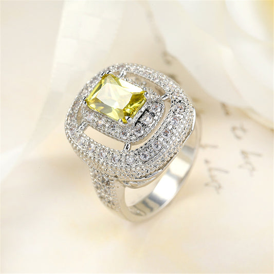 Yellow Crystal and Cubic Zircon Layered Halo Ring, statement rings for women, everyday style, front view
