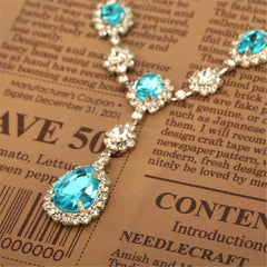 Blue Crystal & Cubic Zirconia Drop Earrings & Statement Necklace