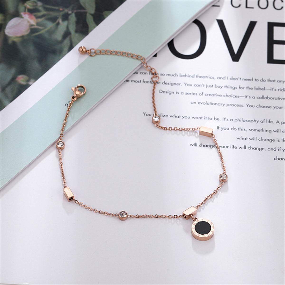 18K Rose Gold-Plated Roman Numeral Charm Anklet, rose gold anklet bracelet, elegant gift for her, styled look