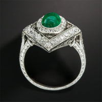 Green Cubic Zirconia & Silvertone Vintage-Inspired Rhombus Ring