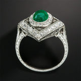 Green Cubic Zirconia & Silvertone Vintage-Inspired Rhombus Ring