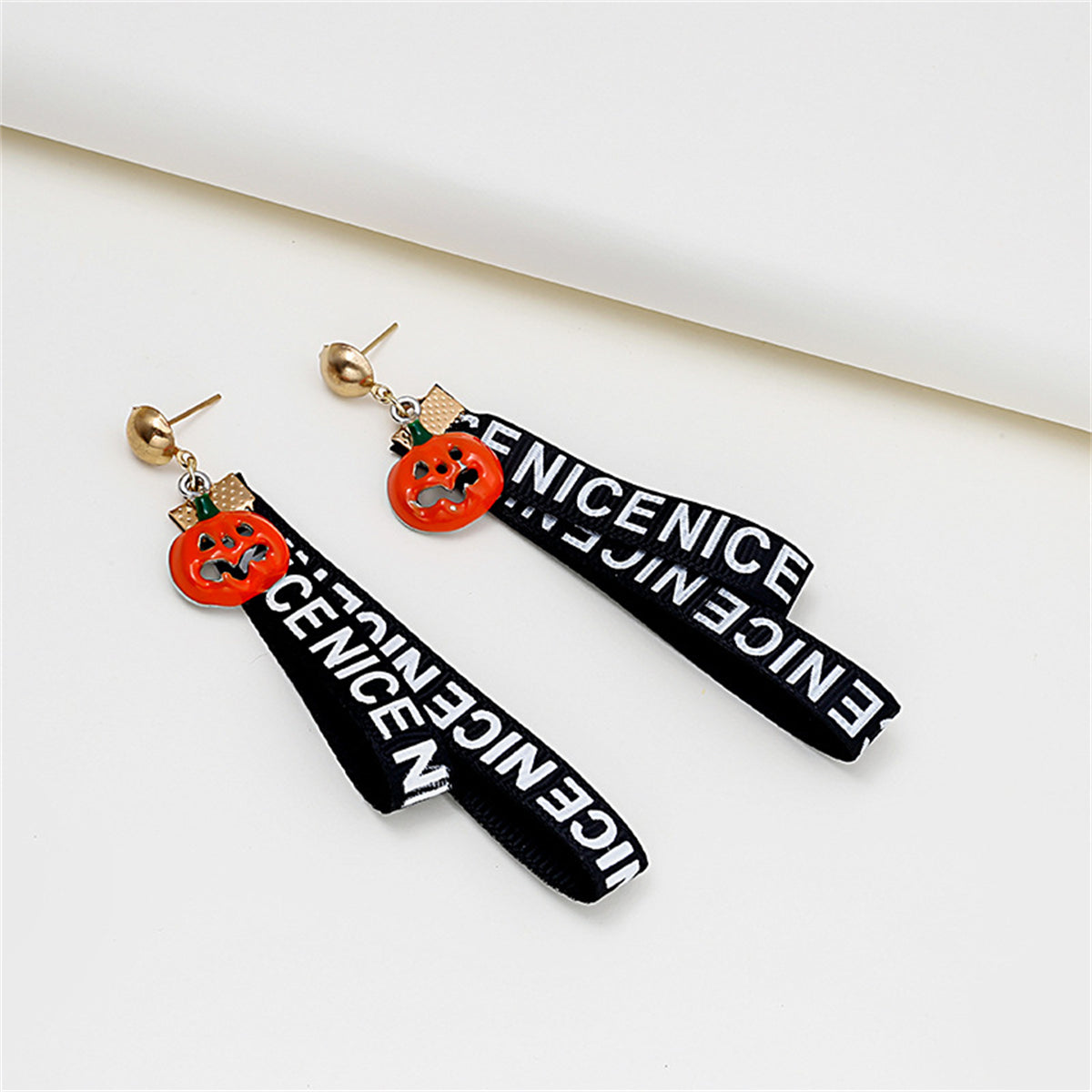 Black Polyster and 18K Gold-Plated Pumpkin 'Nice' Layered Drop Earrings, gold drop earrings for women, detail close-up