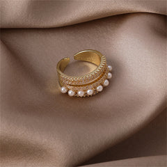 Pearl & Cubic Zirconia 18K Gold-Plated Pavé Layered Open Ring