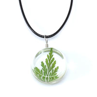 Green & Silvertone Pressed Mugwort Rope Pendant Necklace