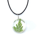 Green & Silvertone Pressed Mugwort Rope Pendant Necklace