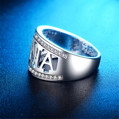 Cubic Zirconia and Silver-Plated 'Nana' Ring, silver statement rings for women, vintage-inspired design, detail close-up