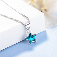 Blue Crystal & Silvertone Star Pendant Necklace