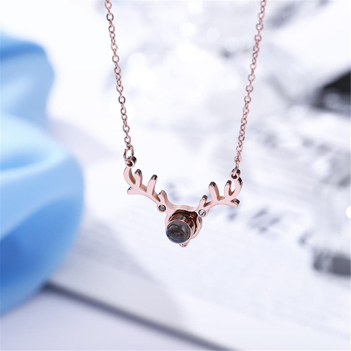 Cubic Zirconia & Crystal Antler Pendant Necklace