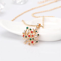 Cubic Zirconia & 18K Gold-Plated Christmas Branch Pendant Necklace