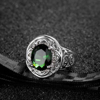 Green Crystal & Fine Silver-Plated Floral Ring