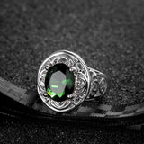 Green Crystal & Fine Silver-Plated Floral Ring