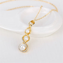 Cubic Zirconia & Pearl Twisted Drop Earrings & Pendant Necklace