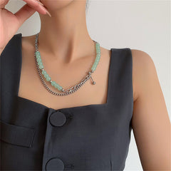 Jade & Silver-Plated Beaded Figaro Chain Layered Necklace