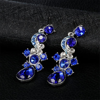 Blue Crystal and Cubic Zirconia Drop Earrings and Statement Necklace, drop earrings for women, side view