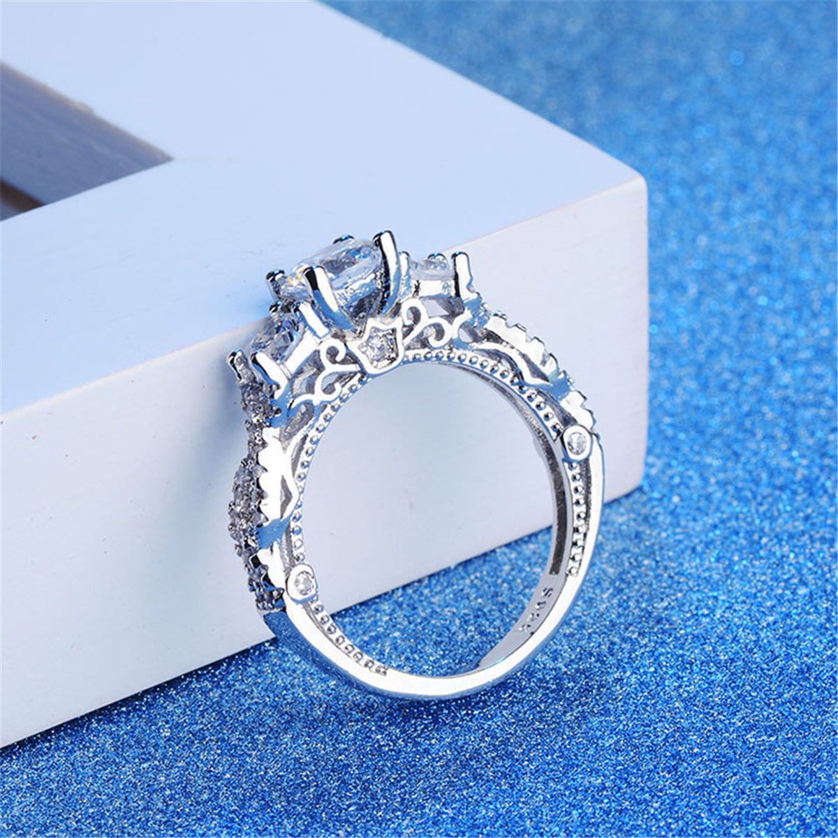 Crystal and Cubic Zirconia Three-Link Ring, statement rings for women, botanical inspired, lifestyle look