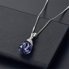 Purple & Silver-Plated Pear Pendant Necklace & Drop Earrings