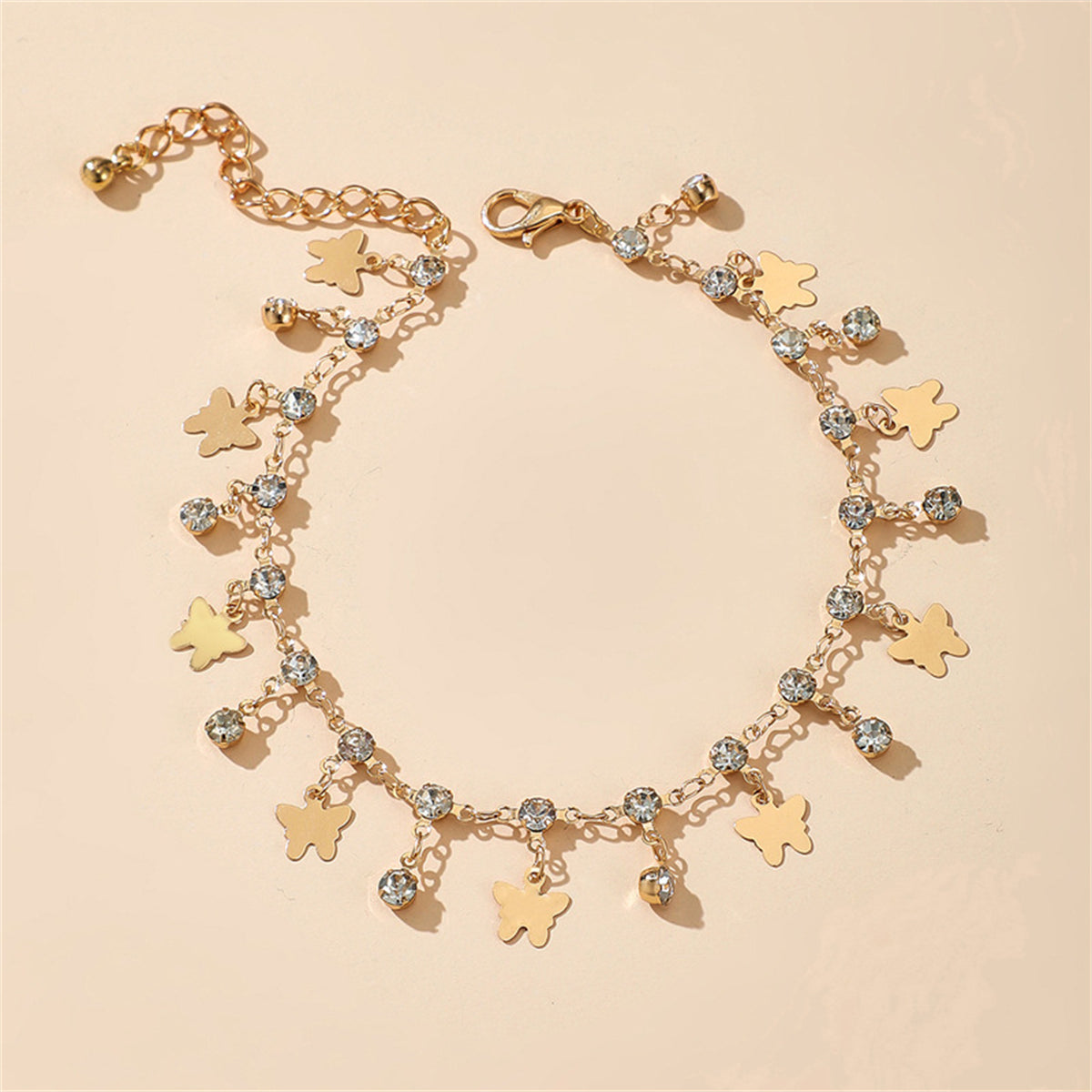 Cubic Zirconia & 18K Gold-Plated Butterfly Station Anklet